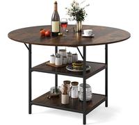 Table ronde de 120 cm, table de cuisine en bois pour 4 à 6 personnes, avec 2 étagères, table d'appoint industrielle, table basse moderne pour salle à manger et salon (marron vintage)