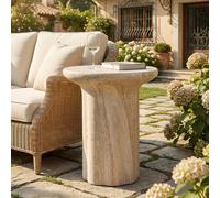 Table ronde de balcon Flieks, table de jardin, table d'appoint d'extérieur, table basse aspect travertin, table de salle à manger pour le jardin, le balcon ou la piscine, 40 x 40 x 46 cm, beige
