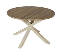 Table ronde de jardin en aluminium et acacia FSC - ORIANE Ø112 - Coloris crème et acacia