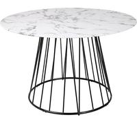 Table ronde de salle à manger, style Paris, 120 cm de diamètre, design marbre blanc, plateau en verre, structure en métal noir