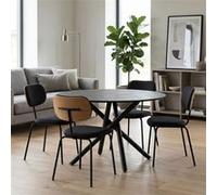Table ronde design + 4 chaises tissu noir et métal noir - AMAEL - ALTOBUY Noir
