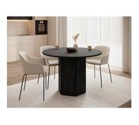 Selsey Table À Manger Ronde 110 cm pour 4 Personnes Table De Cuisine Bureau Frêne Portland Noir Hexa