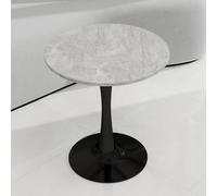 Table Ronde Marbre 70 cm, Table à Manger Moderne Style Milieu du Siècle, Table Bistro pour 2 Personnes, Pied Central en Métal Noir, Table de Salon/Cuisine pour Petit Espace, Marbre Blanc veinage Gris