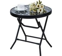 Table ronde pliante en verre en métal - table de jardin table basse - petite table de balcon - résistante aux intempéries et facile d'entretien - pour balcon, jardin, terrasse et salon