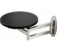 Table Ronde Pliante Murale, Plateau en Bois Extensible avec Support Flottant, Module D'Appoint Pivotant pour Canapé et Lit(C)