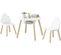 Table ronde pour enfants avec 2 chaises et sacoche en filet | Blanc et chêne clair | 52x52x43,5 cm