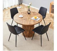 Table Ronde Rond 100x100x76cm Aspect Bois MDF avec 4 Chaises Similicuir Noir Ensemble Salle à Manger Design Minimaliste Moderne