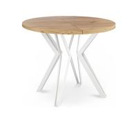 WFL GROUP Table Ronde Salle à Manger - 100/176 Cm De Diamètre - Table à Rallonges avec Pieds en Métal Blanc - Style Industriel - Compacte - Chêne Craft