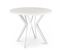 Table Ronde Salle à Manger - 120/196 Cm De Diamètre - Table à Rallonges Avec Pieds En Métal Blanc - Style Industriel - Compacte - Blanc