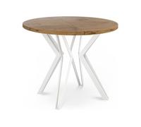 Table Ronde Salle à Manger - 120/196 Cm De Diamètre - Table à Rallonges Avec Pieds En Métal Blanc - Style Industriel - Compacte - Chêne Lancelot