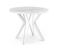 Table Ronde Salle à Manger - 120/196 Cm De Diamètre - Table à Rallonges Avec Pieds En Métal Blanc - Style Industriel - Compacte - Marbre Blanc