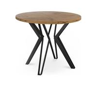 Table Ronde Salle à Manger - 120/196 Cm De Diamètre - Table à Rallonges Avec Pieds En Métal Noir - Style Industriel - Compacte - Chêne Lancelot