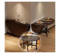 Table Ronde Salle Manger, Table Pliante Interieur, avec 6 roulettes Verrouillables Et Ailes Rabattables, Table Console Extensible, pour Un Salon D'appartement(Brown,47.3in)