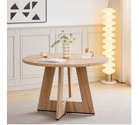 Table ronde - Table à manger avec piétement en bois - Table de style campagnard - L 120 x H 76 cm - Bois clair