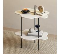 Table ronde， Table d'appoint à 2 niveaux avec support de rangement(White a)