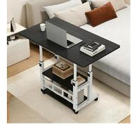 Table roulante de lit canapé VIVOLILV,Bureau Réglable en hauteur,Avec 2 Etagères,Roulettes,60x40x63-91 cm,Bureau Noir