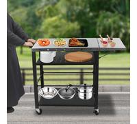 Table roulante pour grillades, Table roulante pour grillades avec table d'appoint rabattable, Table de préparation culinaire avec roulettes