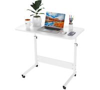 Table Roulante pour Lit Canapé - Bureau Mobile Réglable en Hauteur 69-90cm - 4 Roulante Verrouillable - Table d'Appoint Blanc