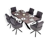 Table salle à manger 200x100 marron noir 6 chaises anthracite