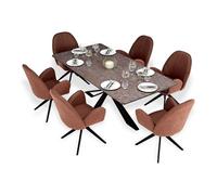 Table salle à manger 200x100 marron noir 6 chaises beige