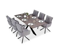 Table salle à manger 200x100 marron noir 6 chaises grises