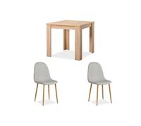 Ensemble salle à manger - HOMESTYLE4U - Table carrée 80x80 cm + 2 chaises rembourrées - Beige - Bois - Style intemporel