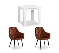Table salle à manger 80x80 2 chaises velours marron