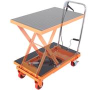 Table servante à levage hydraulique - 500 lbs - Table élévatrice manuelle à ciseaux - 28,5 pouces - Orange