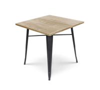 Table style industriel en métal noir mat et bois clair - 80x80 cm