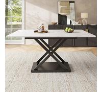 Table télescopique 120-160x80 cm extensible avec pieds en fer - Effet marbre blanc