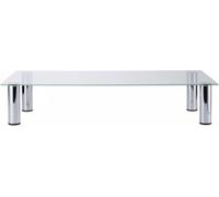Table TV en Verre Transparent Design Moderne 17 x 100 x 35 cm avec élévateur d'écran en métal chromé 13_0018113