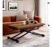 IDMarket Table basse Urbana 100 cm rectangulaire 2-en-1 relevable Bois foncé/Noir Design industriel