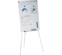 Tableau à feuilles mobiles Relaxdays, magnétique, réglable en hauteur, trépied, porte-crayons, cadre en aluminium, H x L : 90 x 60 cm, blanc