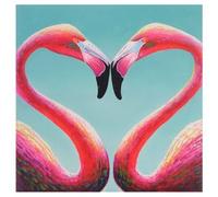 Tableau à l'huile, flamants, peint à la main à 100%, toile de décoration murale XL 90x90cm