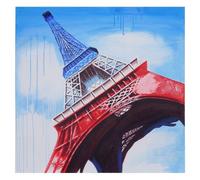 Tableau à l'huile, Tour Eiffel tricolore, peint à la main à 100%, toile de décoration murale XL 100x100cm