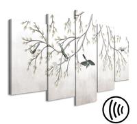 Tableau acoustique Arbre 200 x 100 cm Tableaux Mousse acoustique Absorbeur acoustique haute performance Toile insonorisante 5 pièces Tableau mural Acoustique intérieure Isolation acoustique Oiseaux Na