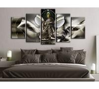 Tableau acoustique Bouddha Abstrait 200 x 100 cm Tableaux Mousse acoustique Absorbeur acoustique haute performance Isolation acoustique Toile 5 pièces Tableau mural Acoustique intérieure Isolation aco