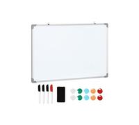 HOMCOM Tableau blanc magnétique mural cadre aluminium 90 x 60 cm avec 4 feutres, 1 effaceur et 10 aimants dim. 90l x 60H cm