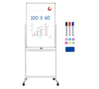 Tableau Blanc Effaçable sur pied 100 x 60 cm, Surface d'écriture Magnétique Double Face, Effaçable à Sec avec Cadre en Aluminium, Paperboard Chevalet pour Salle de Classe, Maison, Bureau