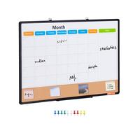 VEVOR Combo Tableau Blanc et Tableau en Liège 90 x 60 cm, Calendrier Mensuel avec Cadre en Aluminium, Tableau Magnétique Effaçable à Sec, Montage Mural, pour Faire des Plans Bureau Maison École
