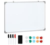 HOMCOM Tableau blanc magnétique mural cadre aluminium 90 x 60 cm avec 4 feutres, 1 effaceur et 10 aimants dim. 90l x 60H cm