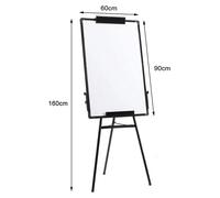 Tableau blanc magnétique avec trépied, dimensions 90 x 60 cm, surface effaçable à sec, hauteur réglable, pliable, couleur noire