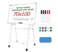 Tableau blanc magnétique double face à roulettes avec cadre en A réglable en hauteur et roulettes pivotantes à 360° pour bureau, salle de t enseignement à domicile, argenté, 70 x 100 cm