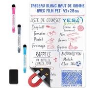 Tableau blanc magnétique effaçable à sec extra large pour réfrigérateur - A3 / 43 x 28 cm - Anti-taches avec 3 marqueurs et une grande gomme aimantée - par Yes4Quality
