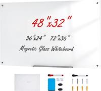 Tableau blanc magnétique en verre - Tableau blanc effaçable à sec 120x80cm - Tableau blanc mural en verre sans cadre - Porte-stylos, gomme et 2 stylos inclus - Tableau blanc magnétique