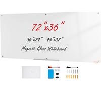 Tableau blanc magnétique en verre, Tableau blanc effaçable à sec 1829 x 915 cm, Tableau blanc mural sans cadre, avec plumier, une gomme et 2 crayons, Tableau blanc magnétique