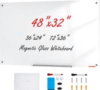 VEVOR Tableau Blanc Magnétique Effaçable à Sec en Verre 120 x 80 cm, Grand Tableau Mémo Mural sans Cadre, avec Plateau de Marqueurs, un Effaceur et 2 Marqueurs, pour Bureau École Restaurant Domicile