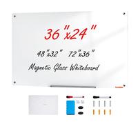 Tableau blanc magnétique en verre VEVOR, Tableau noir effaçable à sec 90 x 60 cm, Tableau blanc en verre fixé au mur sans cadre, avec plumier, une gomme et 2 crayons, Tableau blanc magnétique