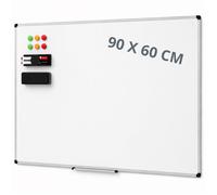 Amazon Basics Tableau Blanc Magnétique Avec Cadre en Aluminium, Porte-Stylos, 6 Aimants, 1 Gomme et 2 Marqueurs Pour une Utilisation au Bureau et à la Maison, Mural, Effaçable à Sec, 120 x 90cm