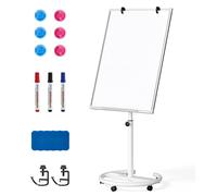 Tableau blanc magnétique sur trépied mobile avec roulettes - Dimensions du tableau : 100 x 70 cm - Hauteur réglable de 157 à 195 cm - Couleur : beige